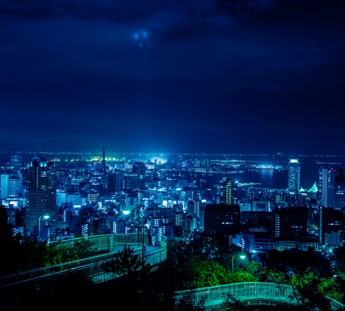 Japanese city in blue